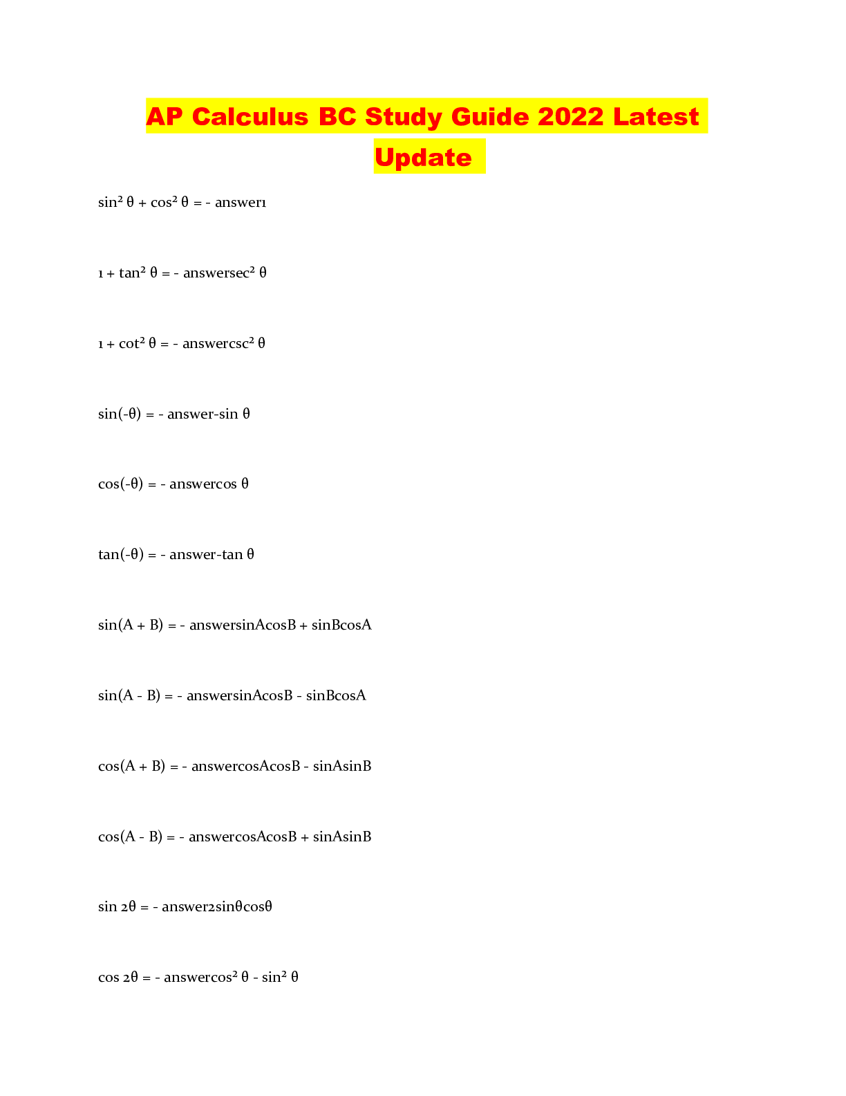 Preview image of AP Calculus BC Study Guide 2022 Latest Update document